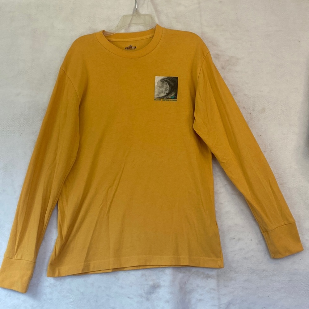 Hollister Long Sleeve Mustard Yellow Ocean Wave Graphic Tee
